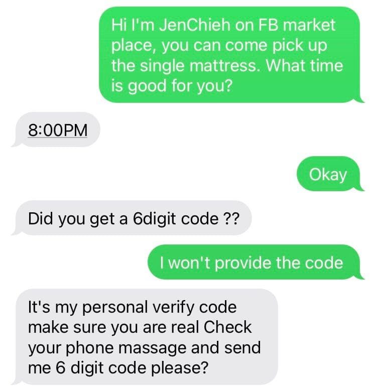美國Facebook Marketplace詐騙實錄｜賣家具也會遇到騙子－在芝加哥處理搬家期間，為了出清大型傢俱，我們將資訊放在Facebook 的marketplace上。好幾個美國人都說這個二手平台最靈光、東西…