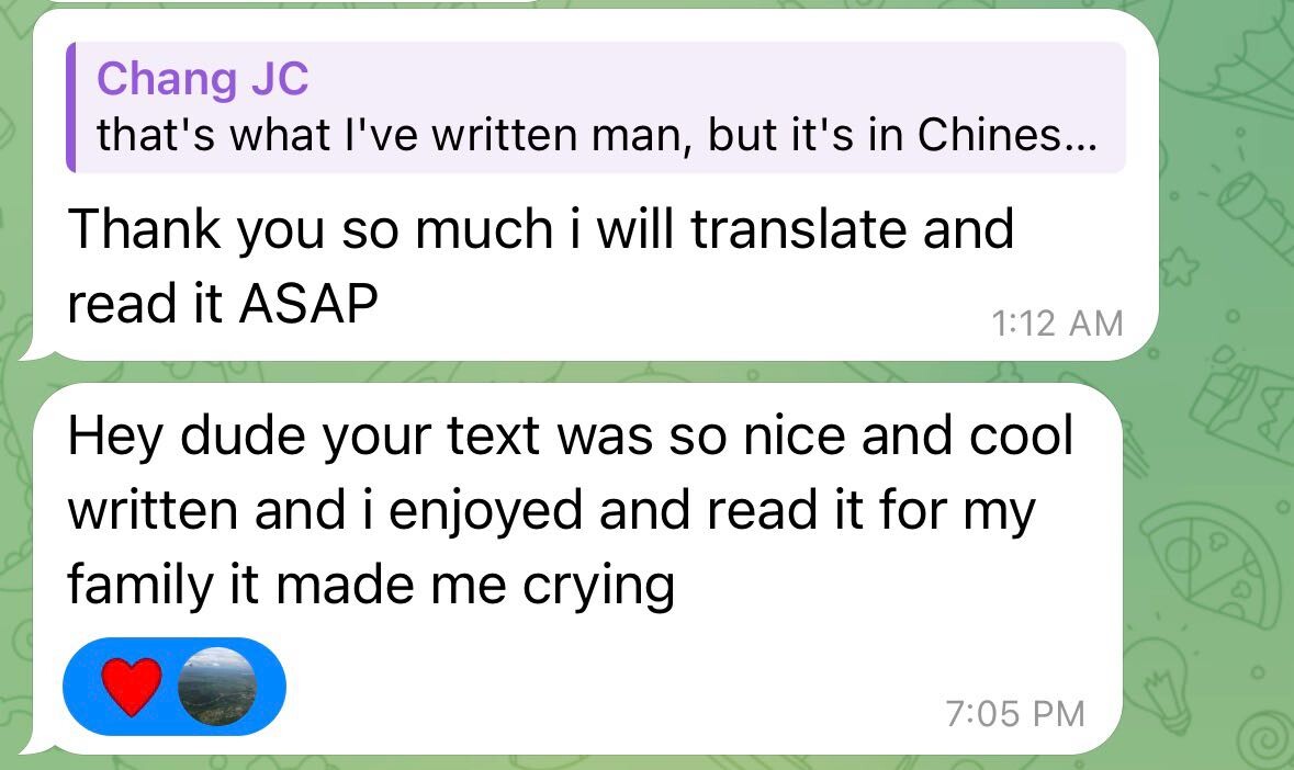 伊朗朋友瑪蒂傳訊息向作者報平安